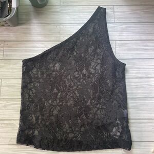 Pretty little thing Black Lace One Shoulder Crop Top size 8